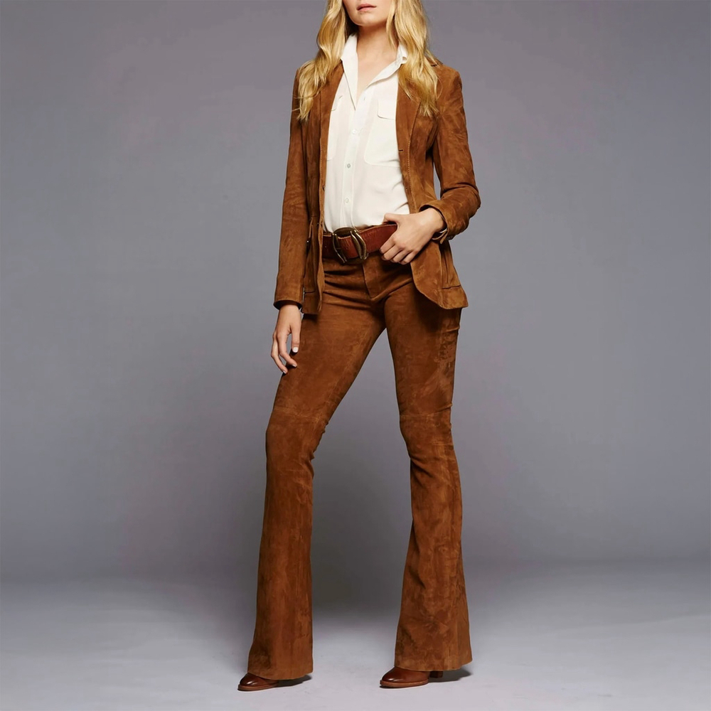 NWT Polo Ralph Lauren Lamb Suede Flared Pants Brown $1298 - Size 2